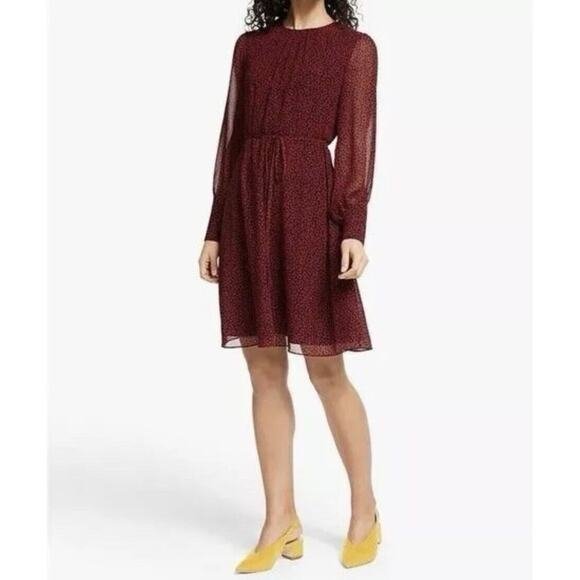 Boden Dress Poinsettia Blossom Leopard Print Size US 2P Red Black Sheer Lined - Picture 2 of 10